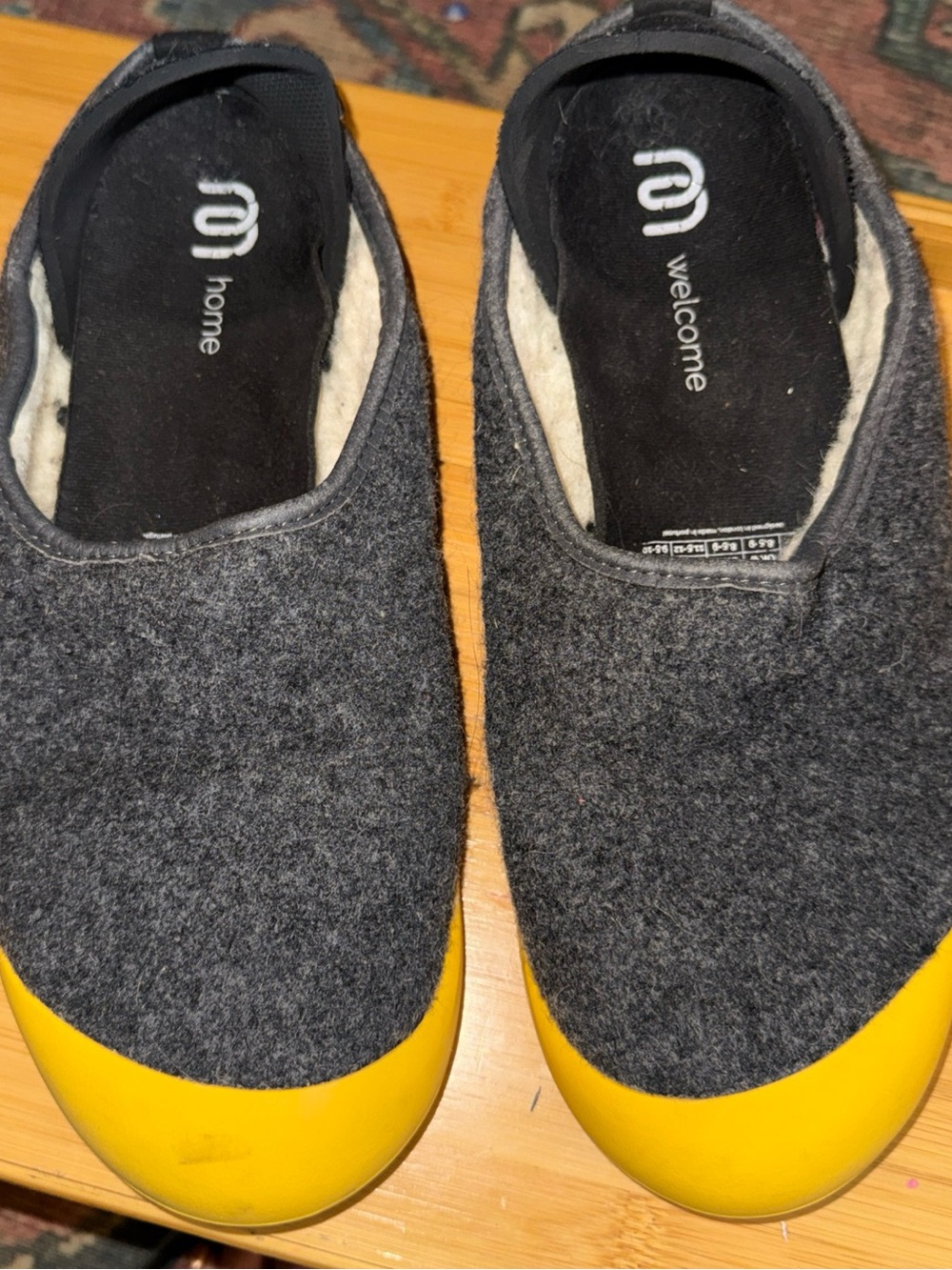 mahabis Men's Charcoal Gray Wool Slip-Ons with Yellow Toe Caps